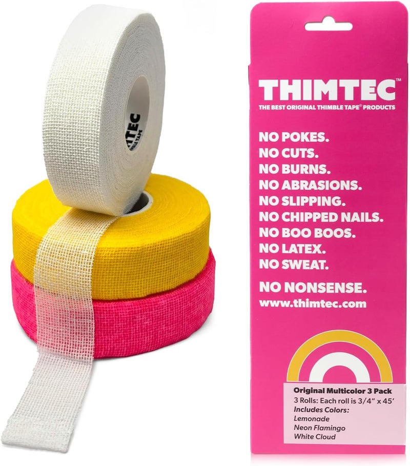 THIMTEC - The Original Thimble Tape for Hand Sewing - Fully Adjustable Nail & Finger Protector - A Smarter Alternative to Classic Knitting Thimbles - Multicolor, 3-Pack - Image 1